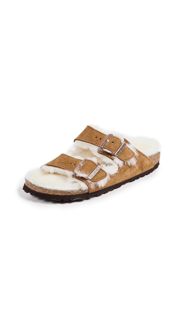 Birkenstock Women's Arizona Shearling Sandals, Mink, 9 Medium US